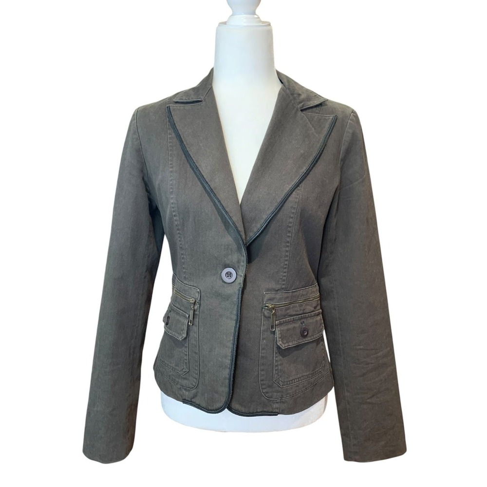 Buffalo David Bitton Blazer Women M Charcoal Olive Y2K Utility Jacket Vintage